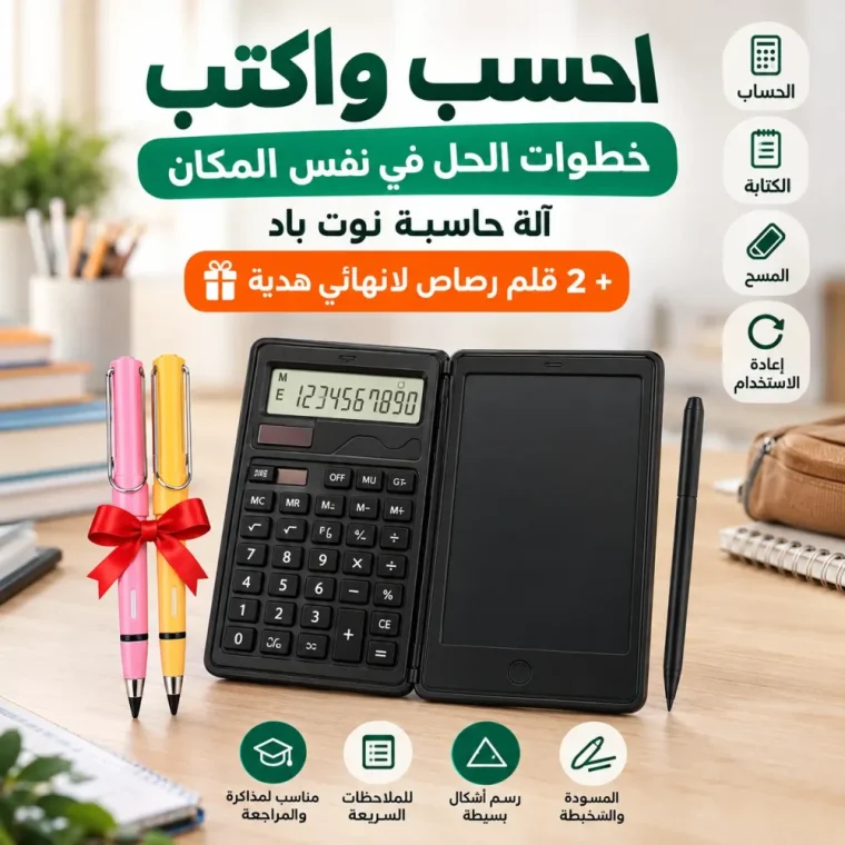 آلة حاسبة نوت باد:  احسب واكتب في نفس اللحظة + ٢ قلم هدية صديق البيئة